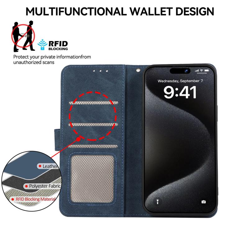 Funda de cuero magnética RFID ABEEL con diseño de bloques de color para Samsung Galaxy XCover7 Pro (azul-marrón)