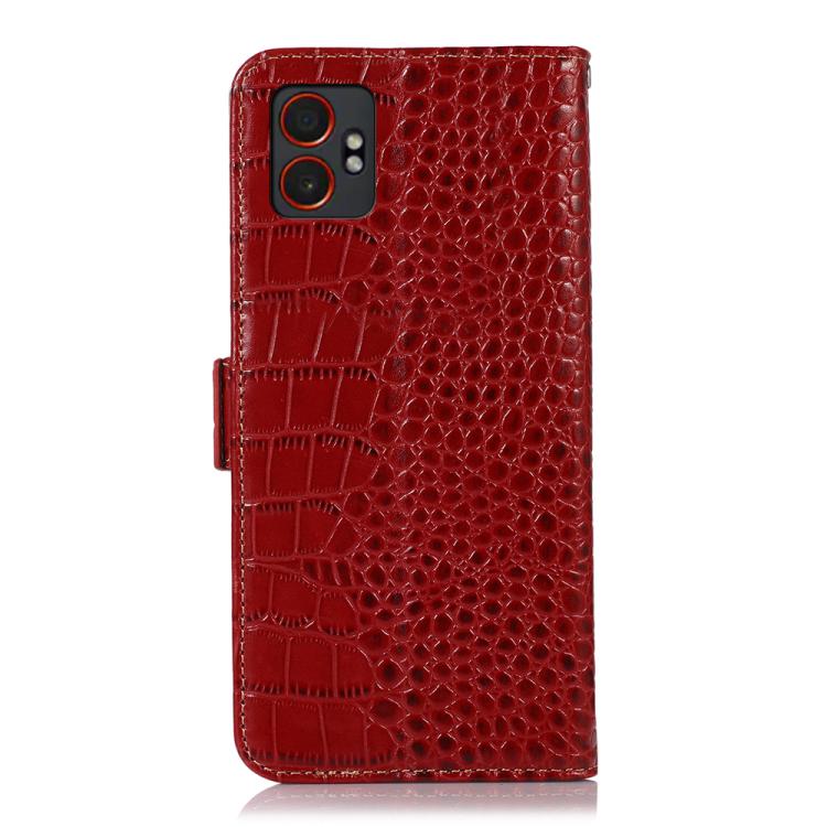 Funda de piel de vacuno con capa superior de cocodrilo para Samsung Galaxy XCover7 Pro (roja)