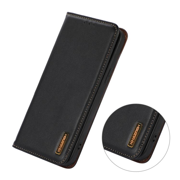 Funda de piel de vacuno KHAZNEH Nappa con capa superior para Samsung Galaxy XCover7 Pro (negra)