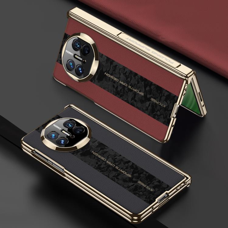 Funda plegable GKK con diseño de nubes y costuras en contraste para Huawei Mate X3/X5 (negro)