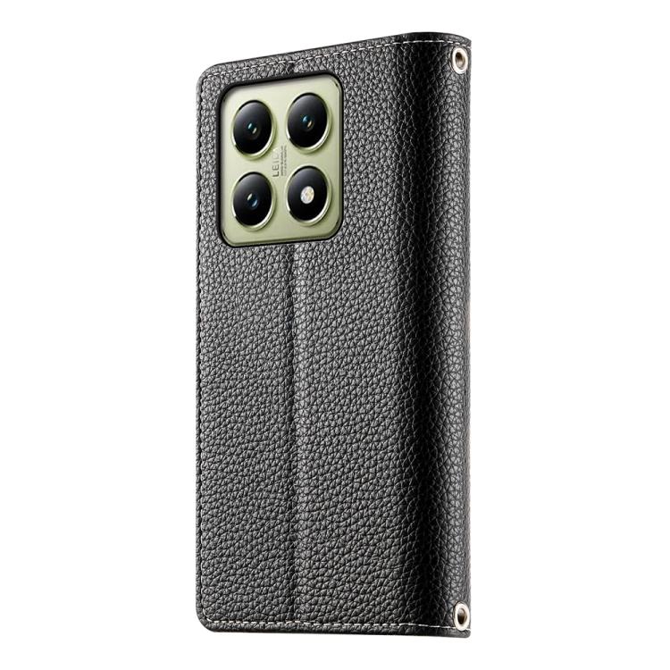 Funda de cuero con cremallera para Xiaomi 14T, con múltiples tarjetas y costuras, con correa corta (negra)
