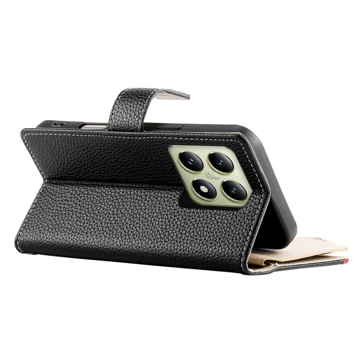 Funda de cuero con cremallera para Xiaomi 14T, con múltiples tarjetas y costuras, con correa corta (negra)