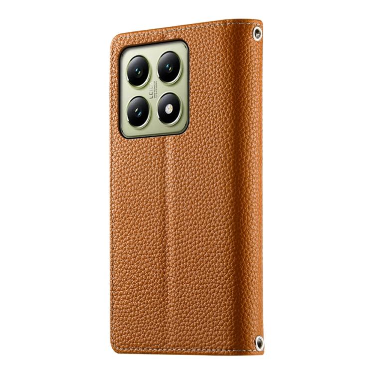 Funda de cuero con cremallera para Xiaomi 14T, con múltiples tarjetas y costuras, con correa corta (marrón)
