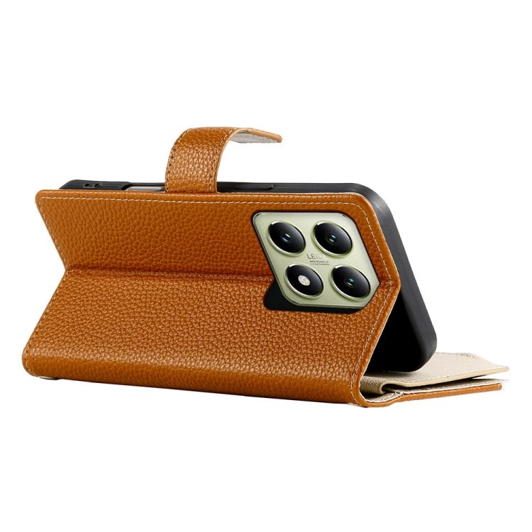 Funda de cuero con cremallera para Xiaomi 14T, con múltiples tarjetas y costuras, con correa corta (marrón)