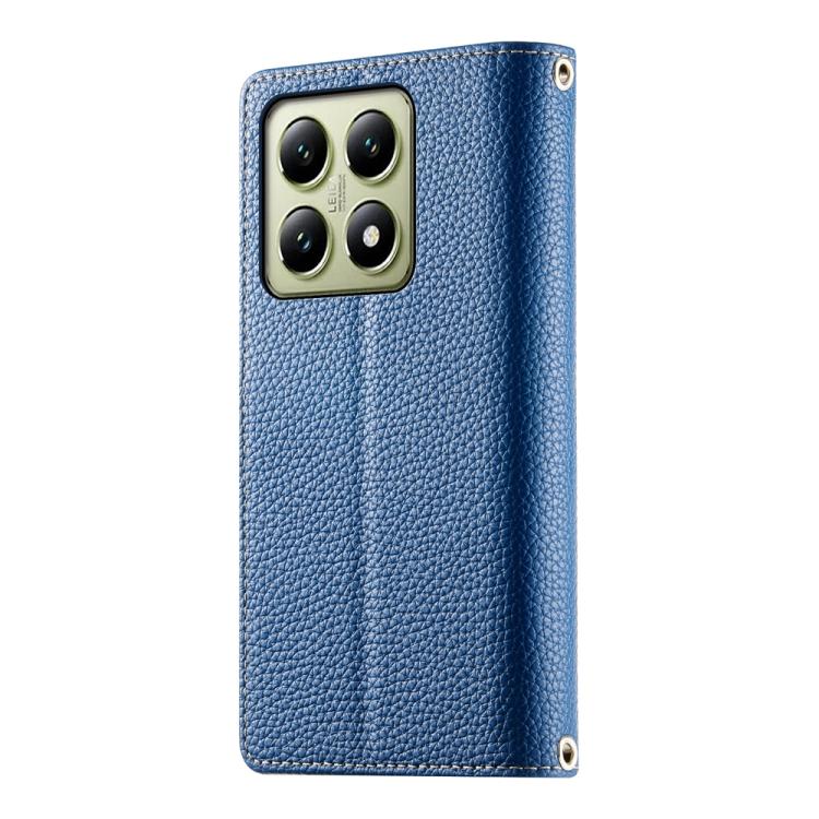 Funda de cuero con cremallera para Xiaomi 14T, con múltiples tarjetas y costuras, con correa corta (azul oscuro)