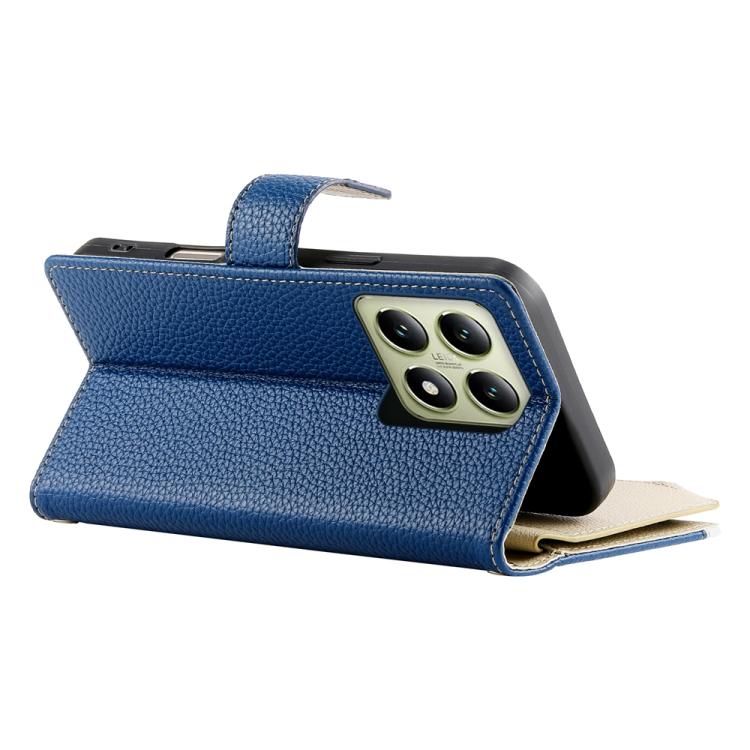 Funda de cuero con cremallera para Xiaomi 14T, con múltiples tarjetas y costuras, con correa corta (azul oscuro)