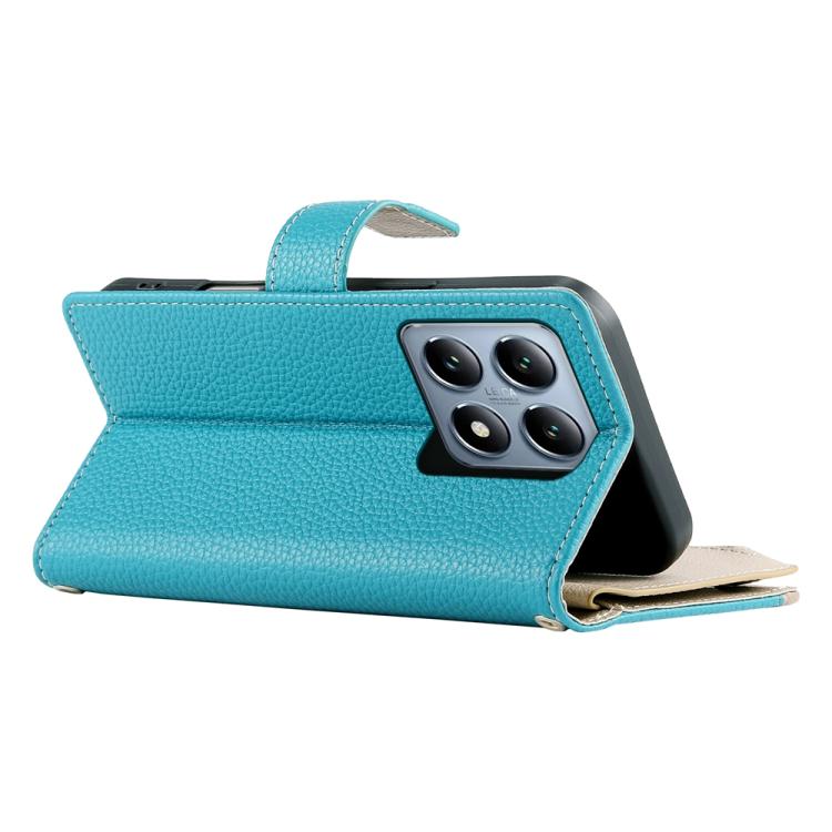 Funda de cuero con cremallera para Xiaomi 14T Pro, con múltiples tarjetas y costuras, con correa corta (azul)