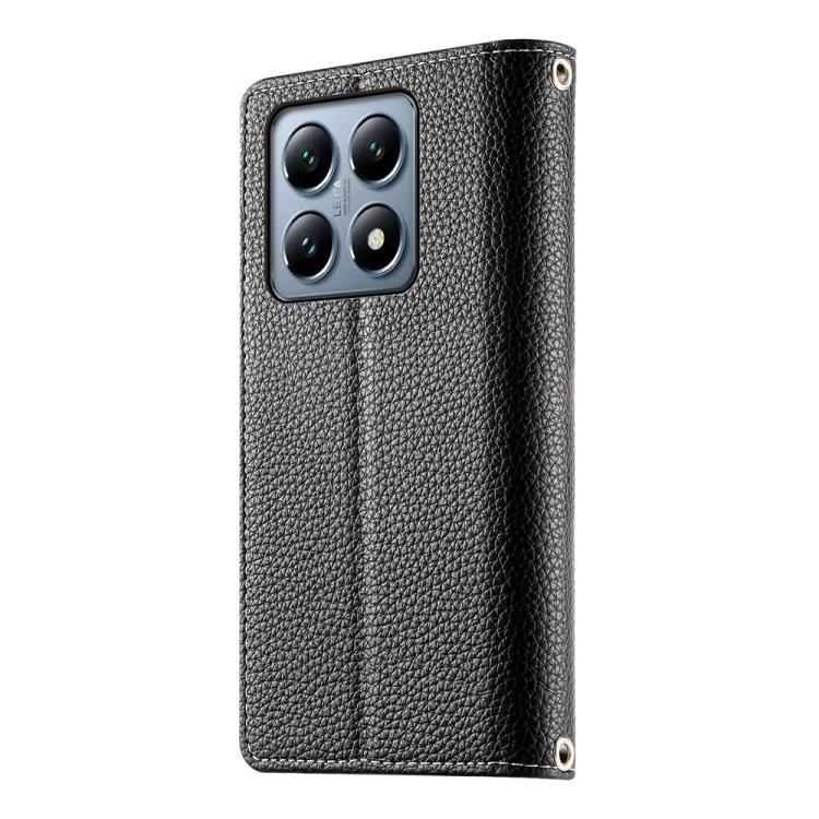 Funda de cuero con cremallera para Xiaomi 14T Pro, con múltiples tarjetas y costuras, con correa corta (negra)