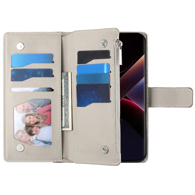 Funda de cuero con cremallera para Xiaomi 14T Pro, con múltiples tarjetas y costuras, con correa corta (negra)