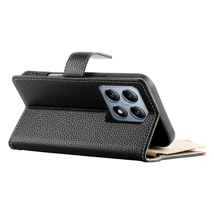 Funda de cuero con cremallera para Xiaomi 14T Pro, con múltiples tarjetas y costuras, con correa corta (negra)