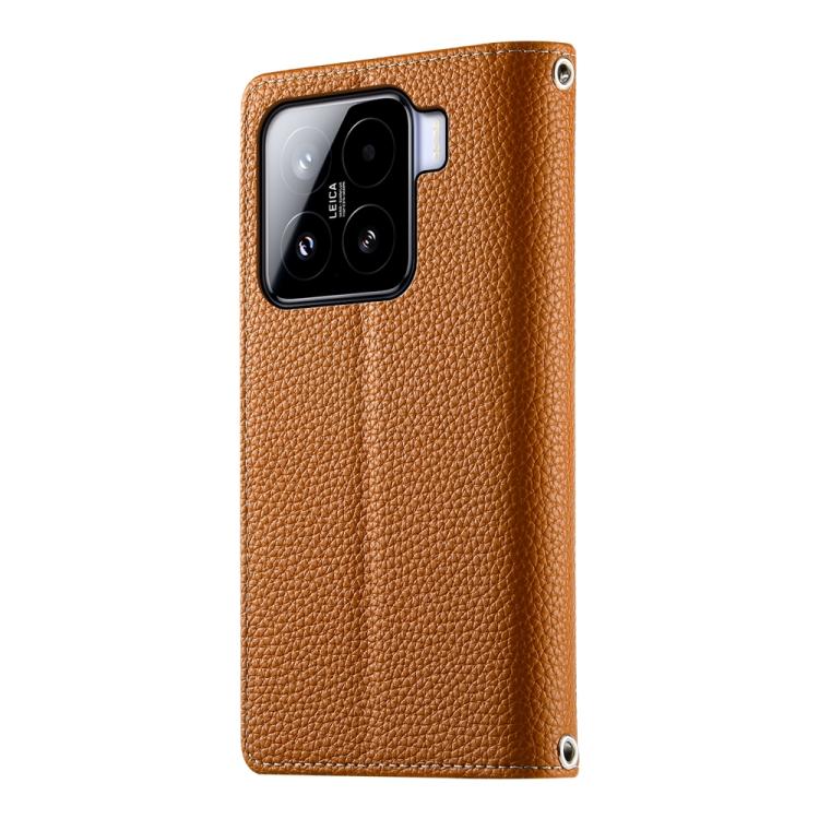 Funda de cuero con cremallera para Xiaomi 15, con múltiples tarjetas y costuras, con correa corta (marrón)