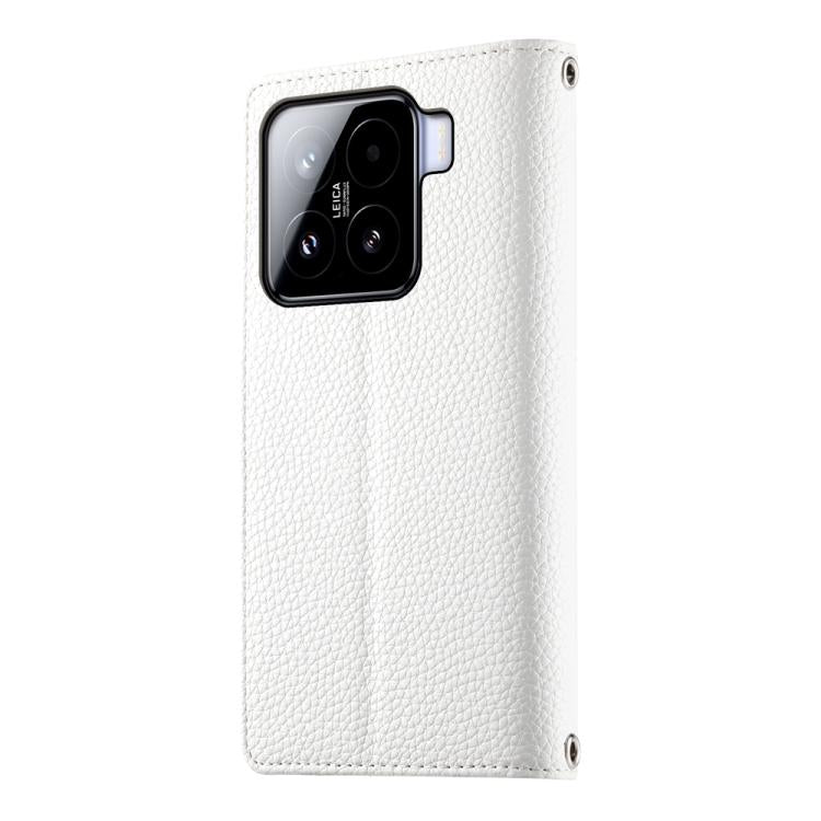 Funda de cuero con cremallera para Xiaomi 15, con múltiples tarjetas y costuras, con correa corta (blanca)