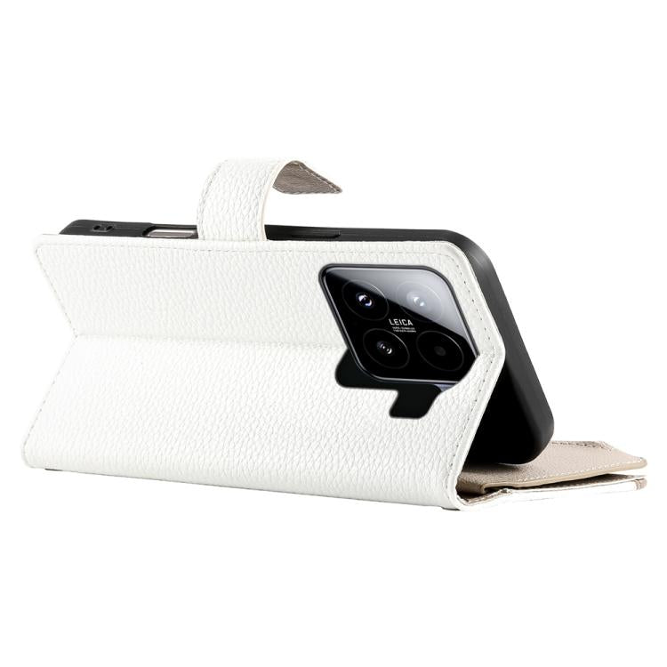 Funda de cuero con cremallera para Xiaomi 15, con múltiples tarjetas y costuras, con correa corta (blanca)