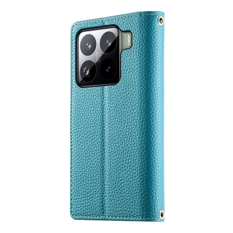 Funda de cuero con cremallera para Xiaomi 15 Pro, con múltiples tarjetas y costuras, con correa corta (azul)