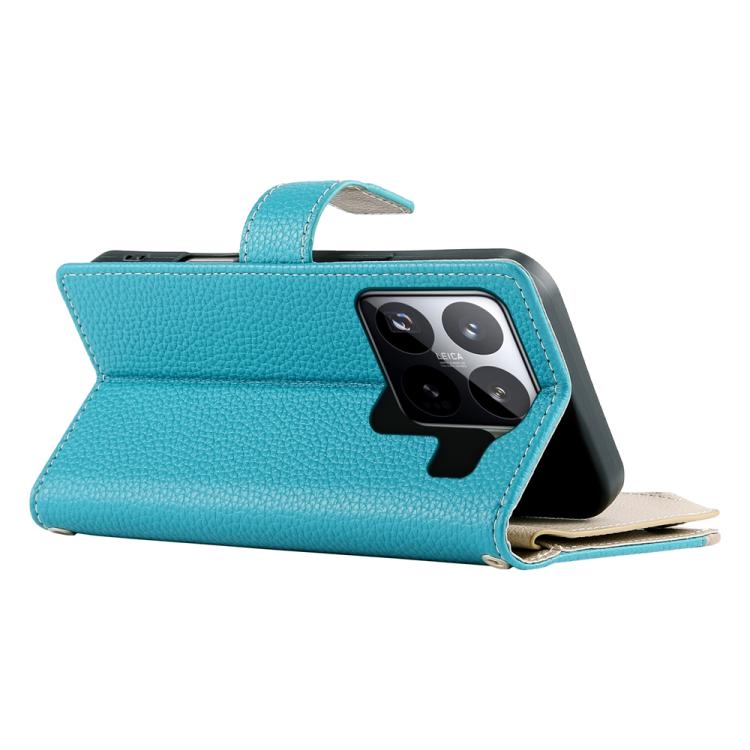 Funda de cuero con cremallera para Xiaomi 15 Pro, con múltiples tarjetas y costuras, con correa corta (azul)