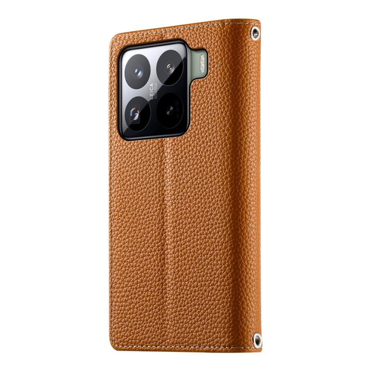 Funda de cuero con cremallera para Xiaomi 15 Pro, con múltiples tarjetas y costuras, con correa corta (marrón)