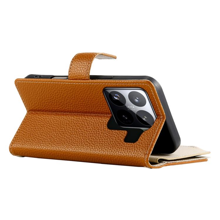 Funda de cuero con cremallera para Xiaomi 15 Pro, con múltiples tarjetas y costuras, con correa corta (marrón)
