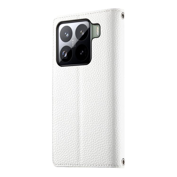 Funda de cuero con cremallera para Xiaomi 15 Pro, con múltiples tarjetas y costuras, con correa corta (blanca)