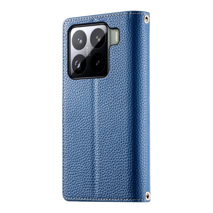 Funda de cuero con cremallera para Xiaomi 15 Pro, con múltiples tarjetas y costuras, con correa corta (azul oscuro)