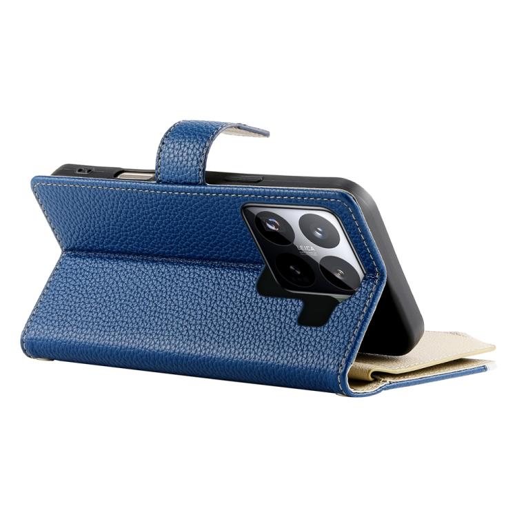 Funda de cuero con cremallera para Xiaomi 15 Pro, con múltiples tarjetas y costuras, con correa corta (azul oscuro)