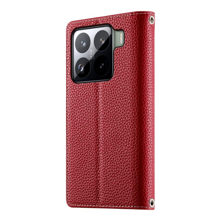 Funda de cuero con cremallera para Xiaomi 15 Pro, con múltiples tarjetas y costuras, con correa corta (roja)