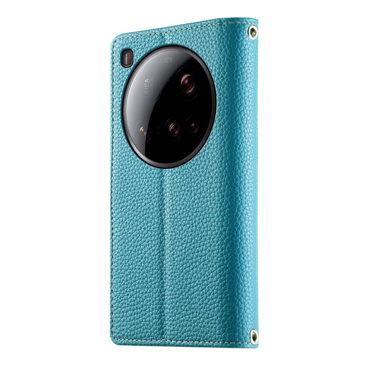 Funda de cuero con cremallera para Xiaomi 15 Ultra, con múltiples tarjetas y costuras, con correa corta (azul)