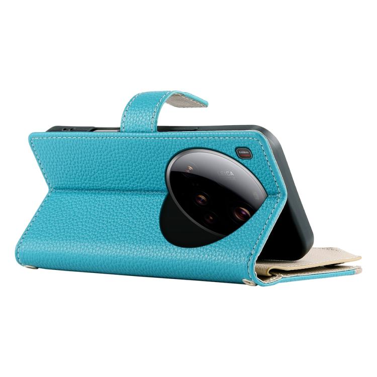 Funda de cuero con cremallera para Xiaomi 15 Ultra, con múltiples tarjetas y costuras, con correa corta (azul)