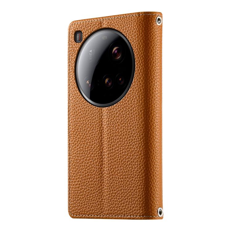 Funda de cuero con cremallera para Xiaomi 15 Ultra, con múltiples tarjetas y costuras, con correa corta (marrón)