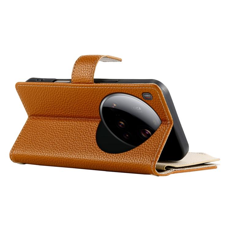 Funda de cuero con cremallera para Xiaomi 15 Ultra, con múltiples tarjetas y costuras, con correa corta (marrón)