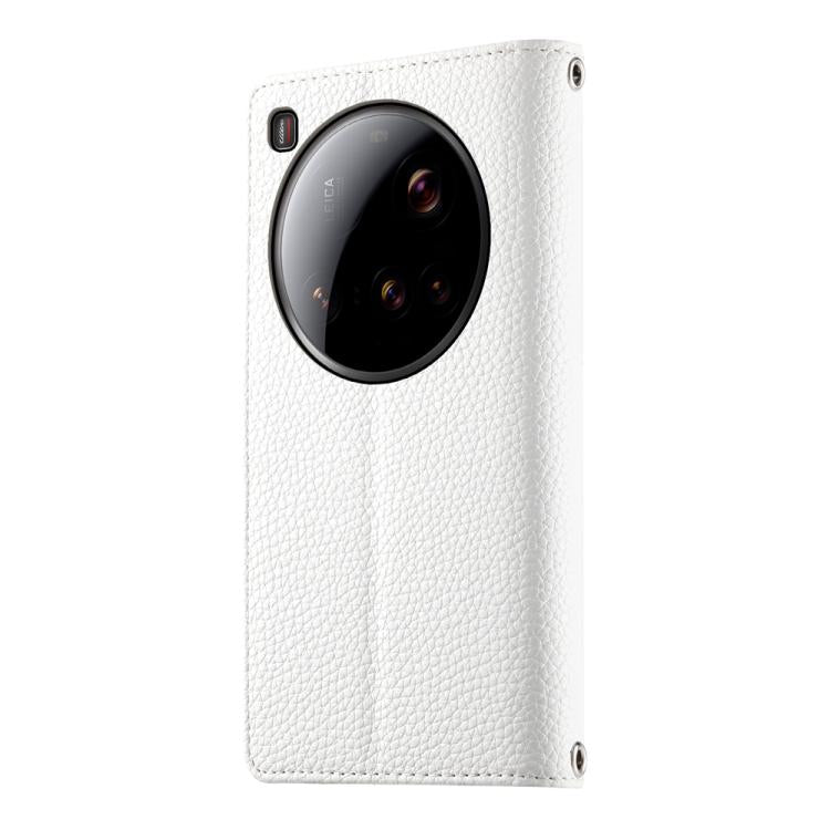 Funda de cuero con cremallera para Xiaomi 15 Ultra, con múltiples tarjetas y costuras, con correa corta (blanca)
