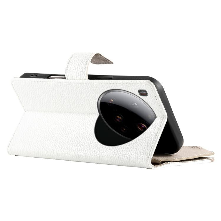 Funda de cuero con cremallera para Xiaomi 15 Ultra, con múltiples tarjetas y costuras, con correa corta (blanca)