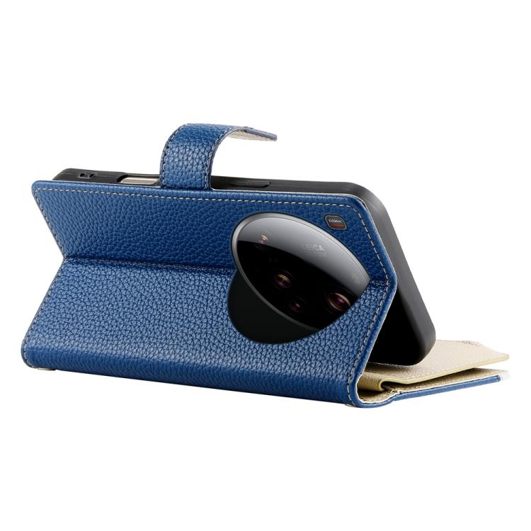 Funda de cuero con cremallera para Xiaomi 15 Ultra, con múltiples tarjetas y costuras, con correa corta (azul oscuro)