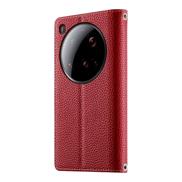 Funda de cuero con cremallera para Xiaomi 15 Ultra, con múltiples tarjetas y costuras, con correa corta (roja)