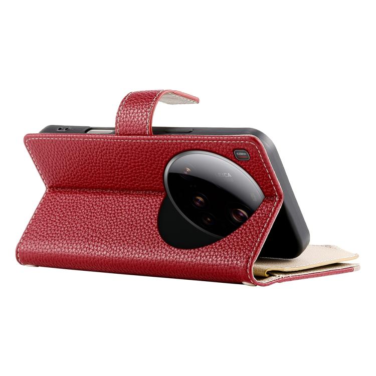 Funda de cuero con cremallera para Xiaomi 15 Ultra, con múltiples tarjetas y costuras, con correa corta (roja)