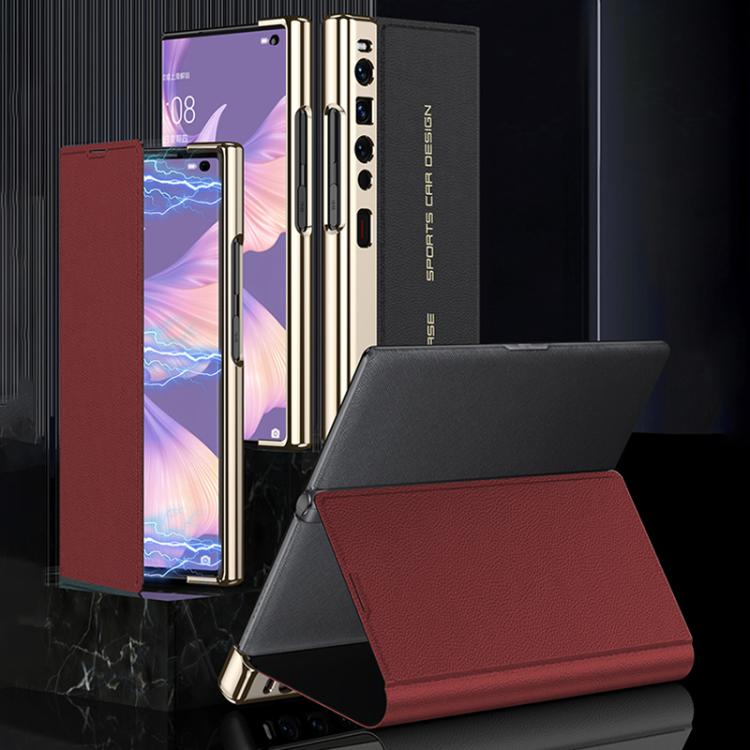 Funda plegable de cuero liso galvanizado GKK para Huawei Mate Xs 2 (roja)