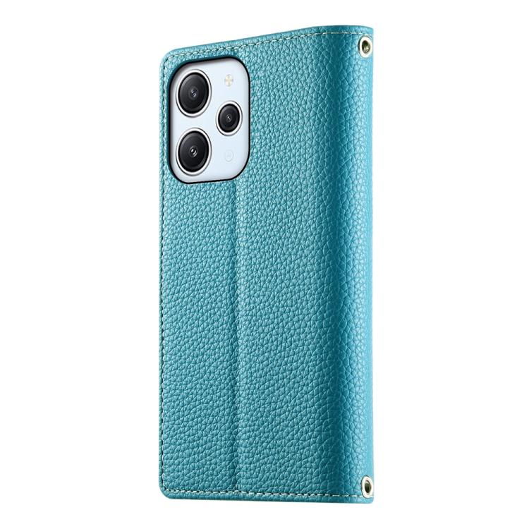 Funda de cuero con cremallera para Redmi 12 4G/5G/Note 12R, con costuras, para múltiples tarjetas y correa corta (azul)