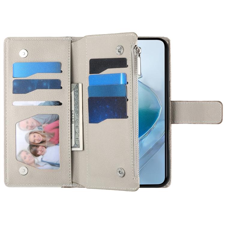 Funda de cuero con cremallera para Redmi 12 4G/5G/Note 12R, con costuras, para múltiples tarjetas y correa corta (azul)