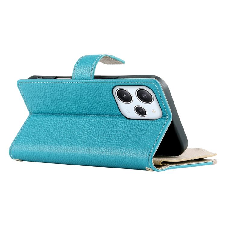 Funda de cuero con cremallera para Redmi 12 4G/5G/Note 12R, con costuras, para múltiples tarjetas y correa corta (azul)