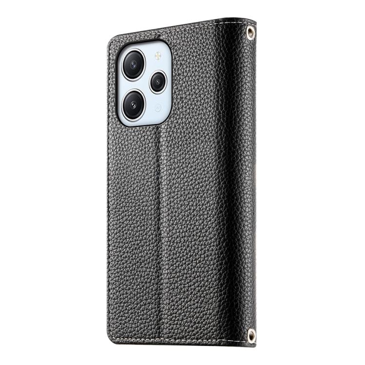 Funda de cuero con cremallera para Redmi 12 4G / 5G / Note 12R, con costuras, para múltiples tarjetas y correa corta (negra)