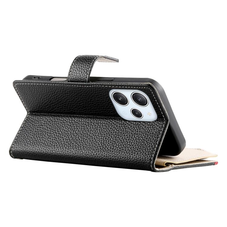 Funda de cuero con cremallera para Redmi 12 4G / 5G / Note 12R, con costuras, para múltiples tarjetas y correa corta (negra)