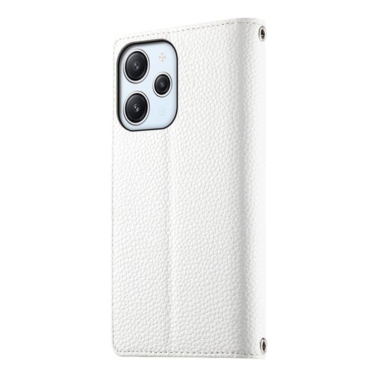 Funda de cuero con cremallera para Redmi 12 4G / 5G / Note 12R, con costuras, para múltiples tarjetas y correa corta (blanca)