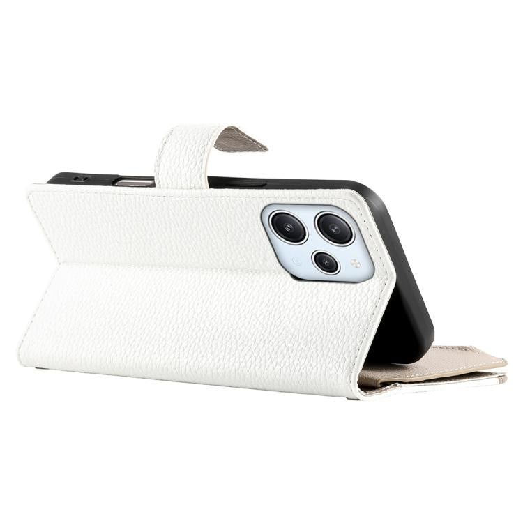 Funda de cuero con cremallera para Redmi 12 4G / 5G / Note 12R, con costuras, para múltiples tarjetas y correa corta (blanca)