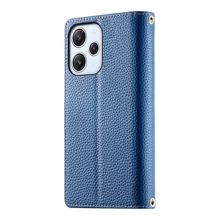 Funda de cuero con cremallera para Redmi 12 4G / 5G / Note 12R, con costuras, para múltiples tarjetas y correa corta (azul oscuro)