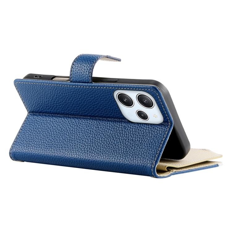 Funda de cuero con cremallera para Redmi 12 4G / 5G / Note 12R, con costuras, para múltiples tarjetas y correa corta (azul oscuro)