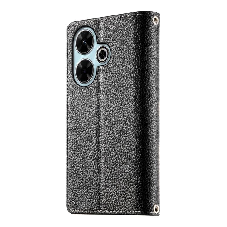 Funda de cuero con cremallera para Redmi 13 4G / 5G / Xiaomi Poco M6 4G, con costuras, múltiples tarjetas y correa corta (negra)