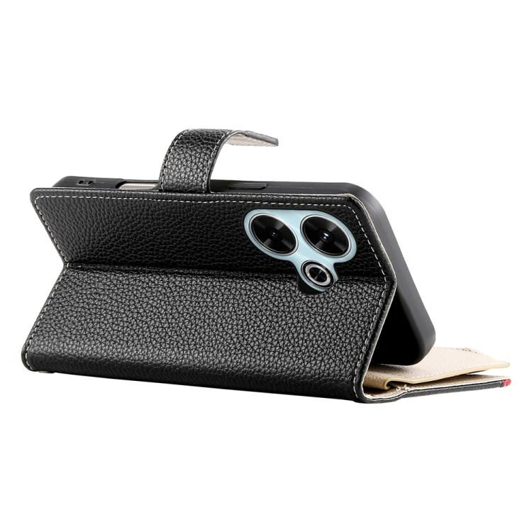 Funda de cuero con cremallera para Redmi 13 4G / 5G / Xiaomi Poco M6 4G, con costuras, múltiples tarjetas y correa corta (negra)