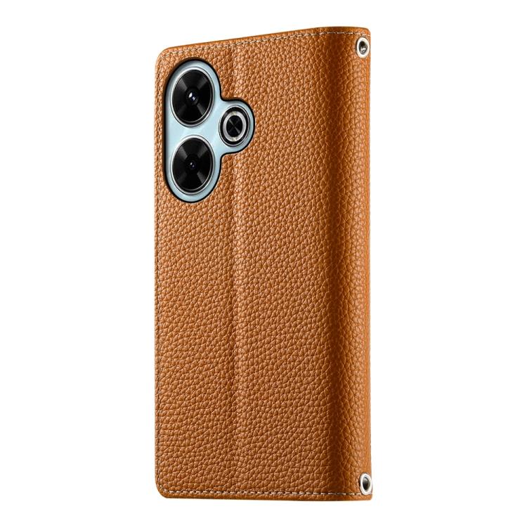 Funda de cuero con cremallera y múltiples tarjetas para Redmi 13 4G / 5G / Xiaomi Poco M6 4G, con costuras y correa corta (marrón)