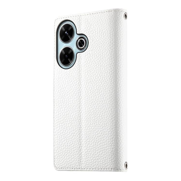 Funda de cuero con cremallera para Redmi 13 4G / 5G / Xiaomi Poco M6 4G, con costuras, para múltiples tarjetas y correa corta (blanca)