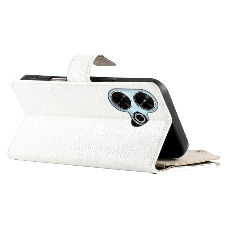 Funda de cuero con cremallera para Redmi 13 4G / 5G / Xiaomi Poco M6 4G, con costuras, para múltiples tarjetas y correa corta (blanca)
