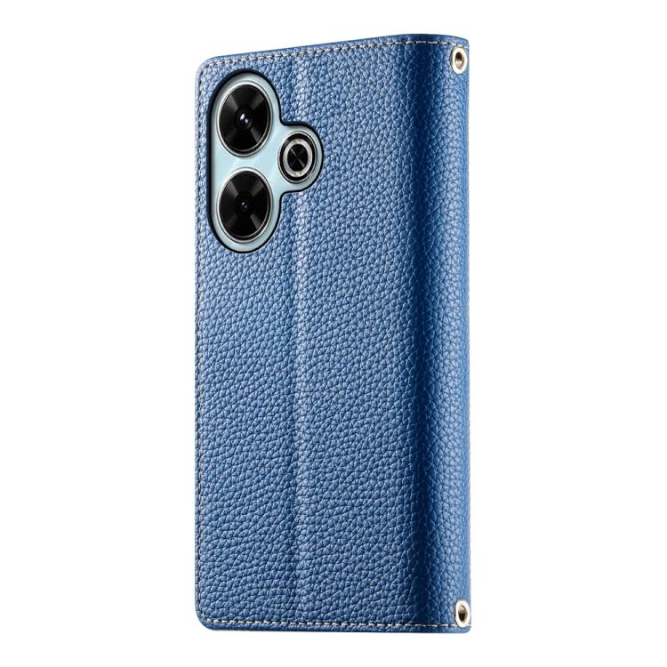 Funda de cuero con cremallera y múltiples tarjetas para Redmi 13 4G / 5G / Xiaomi Poco M6 4G, con costuras y correa corta (azul oscuro)